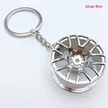 Silver metallic car wheel hub keychain featuring a high-performance multi-spoke design - 35mm Silver Wheel Rim
