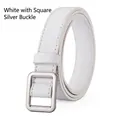 Minimalist white PU leather belt for women featuring a square silver metal buckle - Square Silver Buckle / White