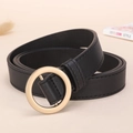 Classic black PU leather belt for women with elegant golden round metal buckle - Round Gold Buckle / Black