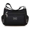 Borsa a tracolla in nylon trapuntato nero con tasche a zip e tracolla regolabile - Nero