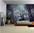 Minimalist Nordic Christmas tree tapestry in dark forest blue and black for wall decor - 19