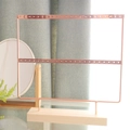 Rose gold iron earring organizer with natural pine wood base for jewelry storage - Large 2-Tier 44 Holes Rose Gold