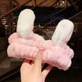 Soft plush pink bunny ear headband for washing face featuring a fluffy coral fleece texture - Dark Pink Rabbit Ears
