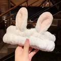 Plush white bunny ear headband made of soft flannel for facial washing and makeup - Rabbit Ear White