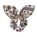 Detail of pink satin bow scrunchie with ethnic print and white imitation pearl pendant - Pink Ethnic Style (12)