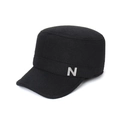 Men's black wool flat top cadet hat with N letter embroidery and warm winter ear flaps - Adjustable / Black With N Logo