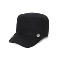 Men's black wool flat top military cap featuring a decorative silver star metal buckle - Adjustable / Black with Star
