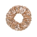 Elastic hair scrunchie with sparkling gold sequins and pleated texture on white background - Gold
