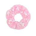 Pink sequin fish scale scrunchie made of premium mesh fabric for hair styling - Pink Mesh