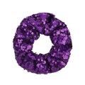 Sparkly purple sequin scrunchie hair tie with reflective fish scale texture - Purple