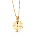Elegante collar de acero de titanio dorado con dije de trébol y centro de cristal fino - Dorado (KN89594-K)