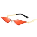 Fashion rimless sunglasses with red lenses and unique gold lightning bolt metal temples - Gold Frame Red