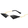 Frameless geometric sunglasses with black diamond lenses and gold lightning temples - Gold Frame Grey Lens