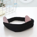 Elastic black plush headband with pink cat ears for makeup and washing face - Cat Ears / Black