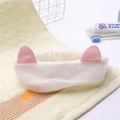 White coral fleece headband with pink cat ears for washing face and makeup - White Cat Ears