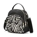 Waterproof black nylon mini backpack with geometric pattern and gold hardware - White Striped