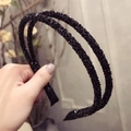 Double-row black thin headband with sparkling rhinestones and protective end tips - Black