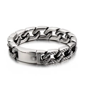 Bracciale teschio in acciaio inossidabile punk con motivi incisi retrò da uomo - Stile Inciso Argento Lucido (KB121933-BDJX)