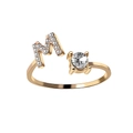Adjustable golden open ring with letter M design and sparkling zircon stone - Open Design / Letter M Style (RI17Y121M) / Gold