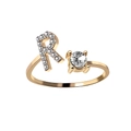 Minimalist adjustable gold ring featuring letter R with pavé crystals and a round stone - Letter R / Adjustable Open / Silver