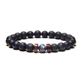 Men's yoga energy bracelet with black volcanic stone, coconut wood, and grey labradorite - Black Lava Stone + Grey Labradorite + Wood (FD0168)