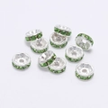 Silver round spacer beads with green rhinestones for DIY jewelry making accessories - 4mm / Green Zirconia