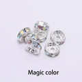 Silver round spacer beads with magic color rhinestones for DIY jewelry making - 6mm / AB Color