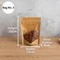 Size No.3 brown kraft paper stand up pouch 14x20cm with transparent window for nuts - 14*20+4