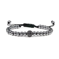 Handmade woven bracelet with 8mm dark grey metallic beads and micro-pave cz ball - Gunmetal