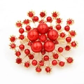 Elegant floral cluster brooch with red pearls and crystals in a gold-plated setting - No. 29-Gold Red Pearl Flower Cluster