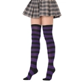 Chaussettes hautes à rayures violettes et noires pour femmes avec une grande élasticité - L (Taille unique) / Rayures larges Violet Foncé et Noir