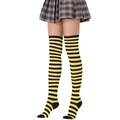Chaussettes montantes japonaises à rayures jaunes et noires pour cosplay et mode - L (Taille unique) / Fines rayures jaunes et noires