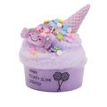Detail of purple fluffy candy slime with ice cream cone and colorful sprinkles - Purple Candy
