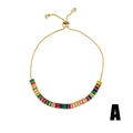 Adjustable gold bracelet for women with rainbow rectangular crystals on white background - Multicolor Baguette (brb56-A)