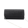 Elegante borsa da sera nera glitterata con patta rettangolare e sottile catena argento - Nero