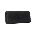 Pochette de soirée élégante en dentelle noire avec motifs floraux sur surface satinée - Noir