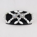Black magic hair comb with white faux pearl bow design and sparkling rhinestone accents - Small Flower White