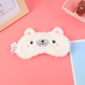 Cute white plush bear sleep mask with embroidery and pink silk elastic strap - Bear / White