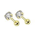 Golden stainless steel stud earrings with round cubic zirconia and screw-back closure - Four Claw Zirconia Screw Stud / Gold