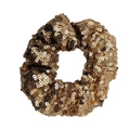 Sparkly gold sequin scrunchie for hair with metallic glitter finish on white background - Dark Gold