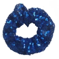 Sparkly dark blue sequin scrunchie made of mesh fabric with a high-elastic inner band - Royal Blue