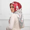Elegant wine red and silver floral silk bawal hijab scarf for women's modest fashion - #38 Wine Red Floral