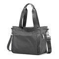 Versatile borsa tote in nylon grigio scuro con tracolle jacquard e tasca con cerniera - Grigio