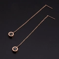 Minimalist long tassel ear threads in rose gold finish with black round crystal pendant - Round Black Zircon (8345)