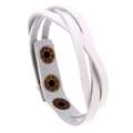 Bracciale multistrato in pelle intrecciata bianca con tre bottoni automatici in ottone - Bianco
