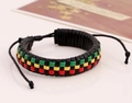 Bracciale in pelle intrecciata regolabile con motivi reggae nero, rosso, giallo e verde - Rosso Verde Giallo