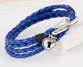 Blue multilayer braided leather bracelet with silver heart lock charm and lobster clasp - Blue