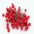 Artificial red berries for Christmas wreath DIY crafts with glossy finish on brown stems - Approx. 100Pcs/Bag / Red Acacia Berry 15mm