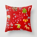 Red Christmas polyester pillow cover featuring festive animals and Merry Christmas text - Red Cartoon Animals Christmas