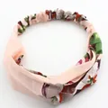 Pink floral print crossover headband for women with elastic back in vintage style - Geranium Pink